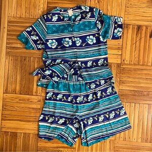 Vintage Floral Two Piece Shorts Set | Button Top & Elastic Waist Shorts